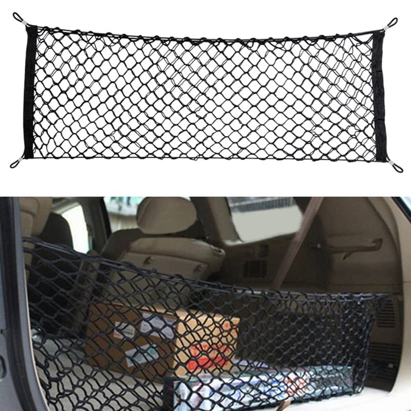 Geweeco Car Rear Cargo Net, Universal Adjustable Elastic Trunk Cargo Storage Organizer Net, Double-Layer Storage Nylon Mesh Compatible for SUV, Jeep, Truck(43.3 x 15.7in) - Image 1